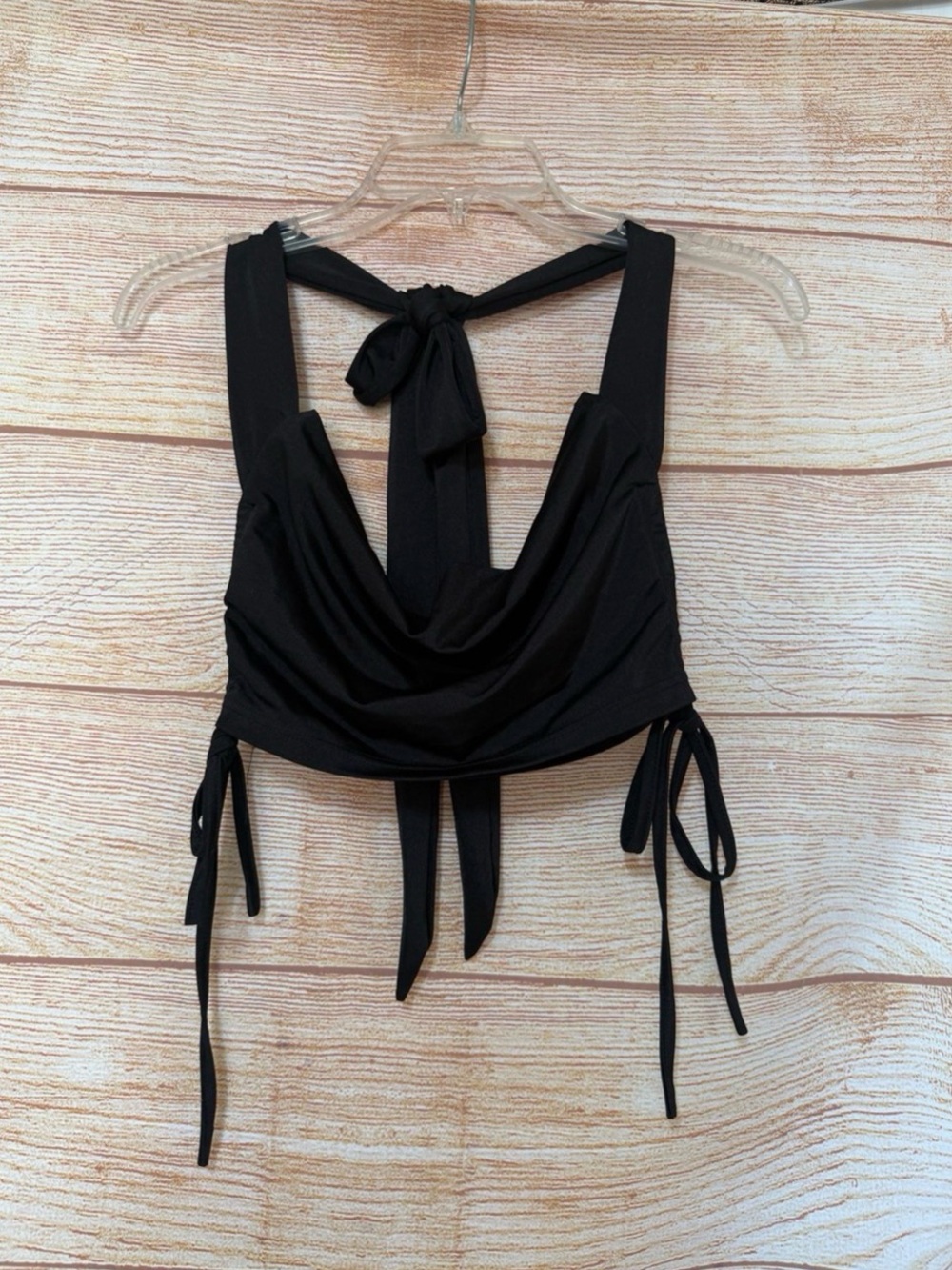 SHEIN Tie-Back Ruched Bikini Top Black Size Small